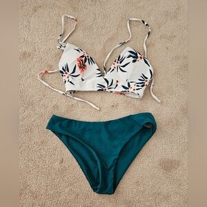 SHEIN White Floral Bikini Top & Teal Bikini Bottom